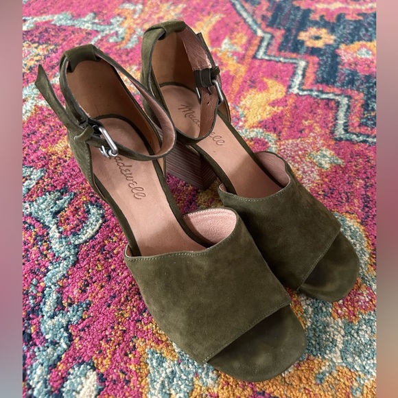 Madewell | Women’s green suede Alena stacked heel open toe ankle strap shoe sz 7 - Picture 11 of 14